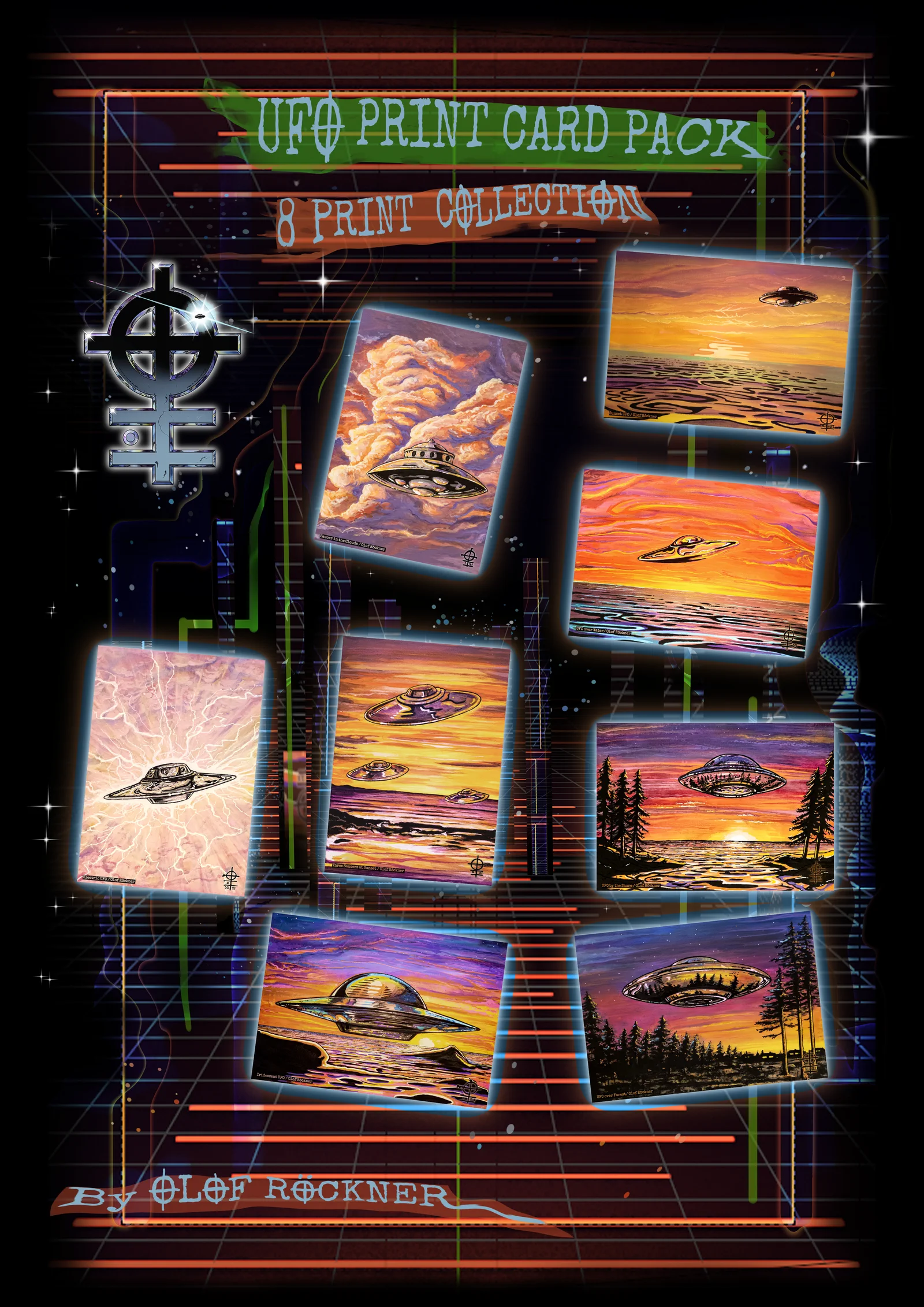 UFO Print Card Pack, eight print collection by Olof Röckner